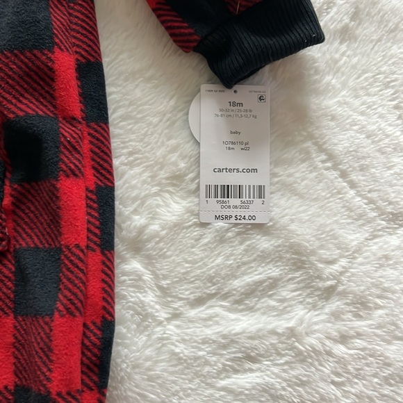 New Carter's New Plaid Hooded Fleece One Piece - New Kids 18M - Picture 3 of 4